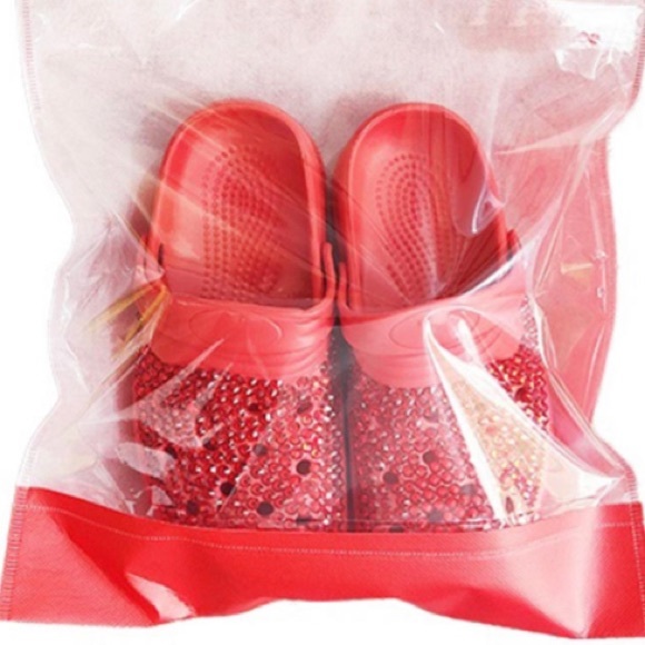 Red Bling Rhinestone Crystal Slip On Croclike Slides Rubber Clogs Shoes - Picture 4 of 4